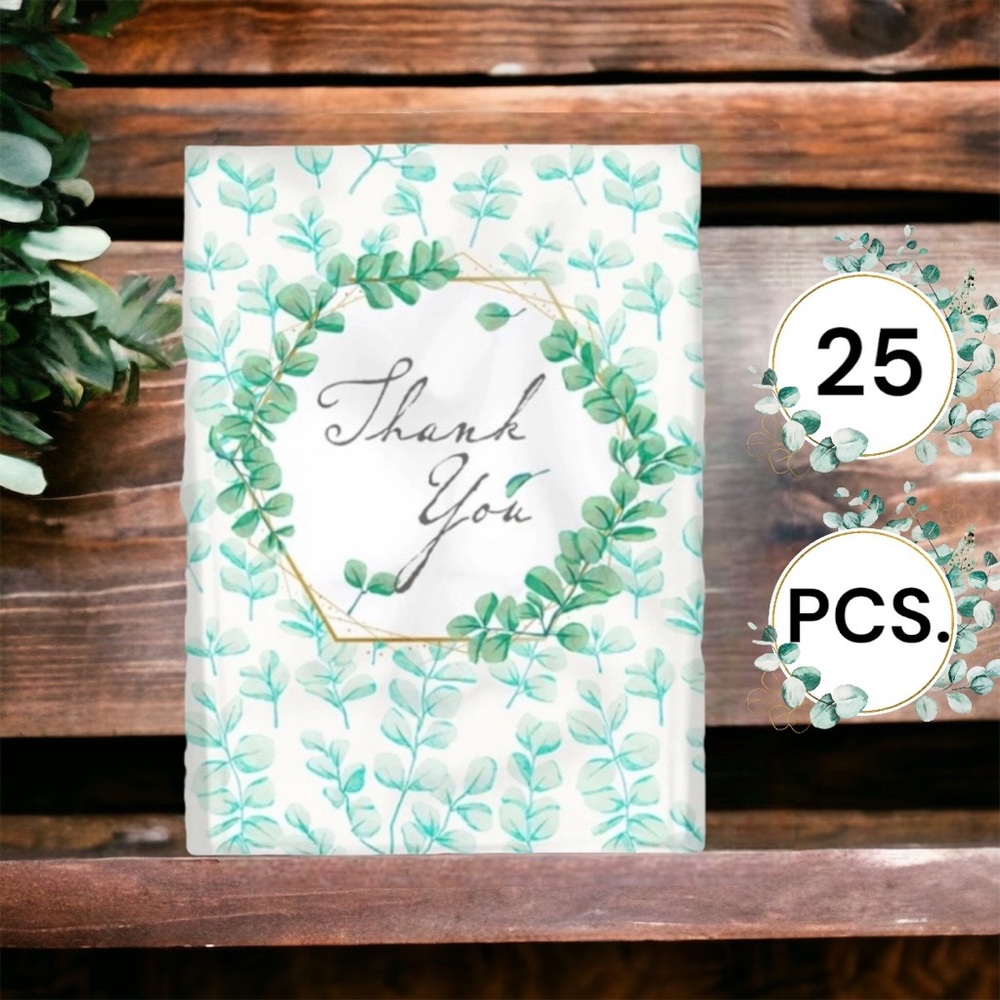 25 10X13 Poly Mailers Green Laurel Thank You Flat Shipping Envelopes - Picture 8 of 12